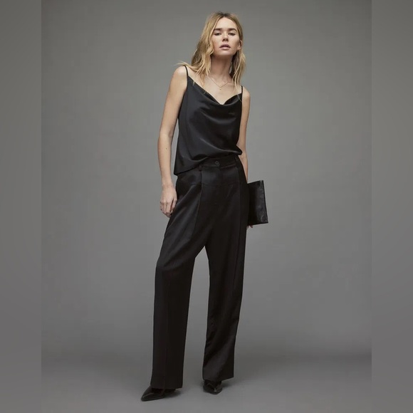 Allsaints Women’s Black Norah High-Rise, Wide-Leg Relaxed Trousers sz 6 - Picture 3 of 11